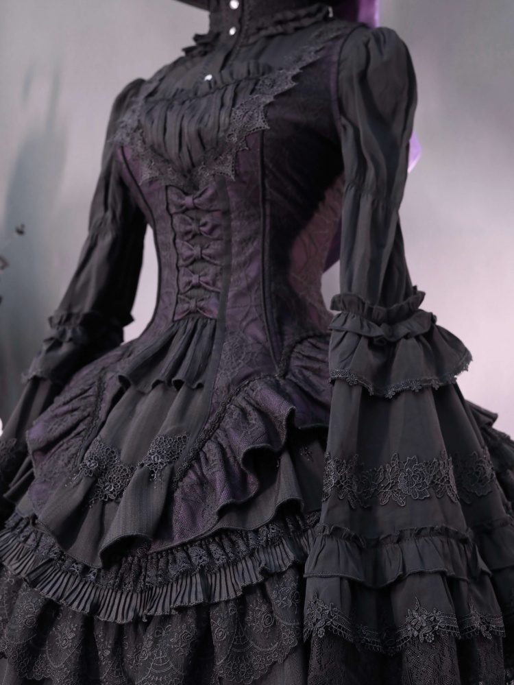 Gothic Bat Hemline Waistcoat Black and Purple Top