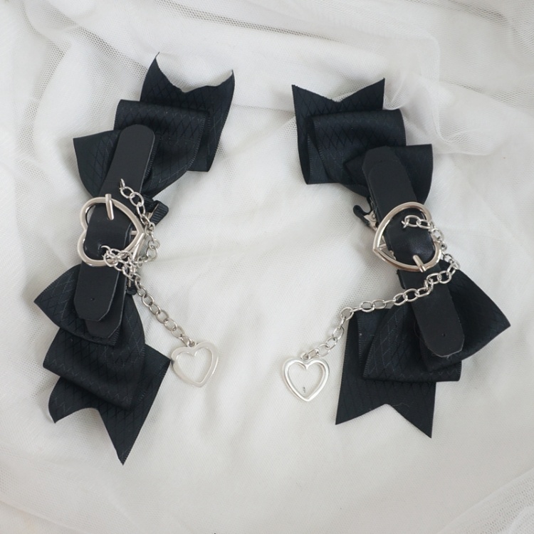 Black Bowknots Buckles Chain Design Hairclips Jirai Kei Hair Accessories