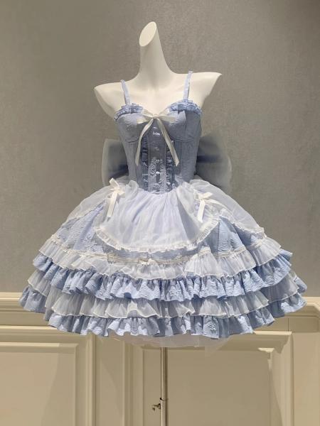 Light Blue Sweetheart Neckline Boned Bodice Balletcore Jumper Skirt ...