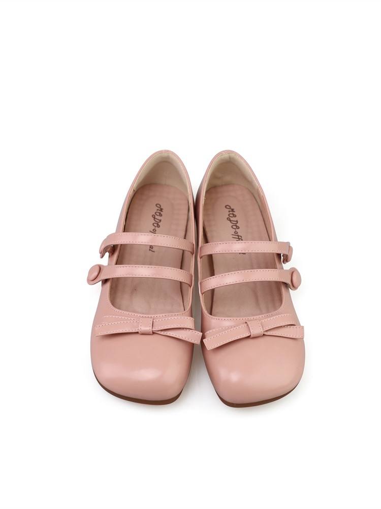 [$47.70]Salmon Pink Soft-soled Flat Mary Janes Bow at Top