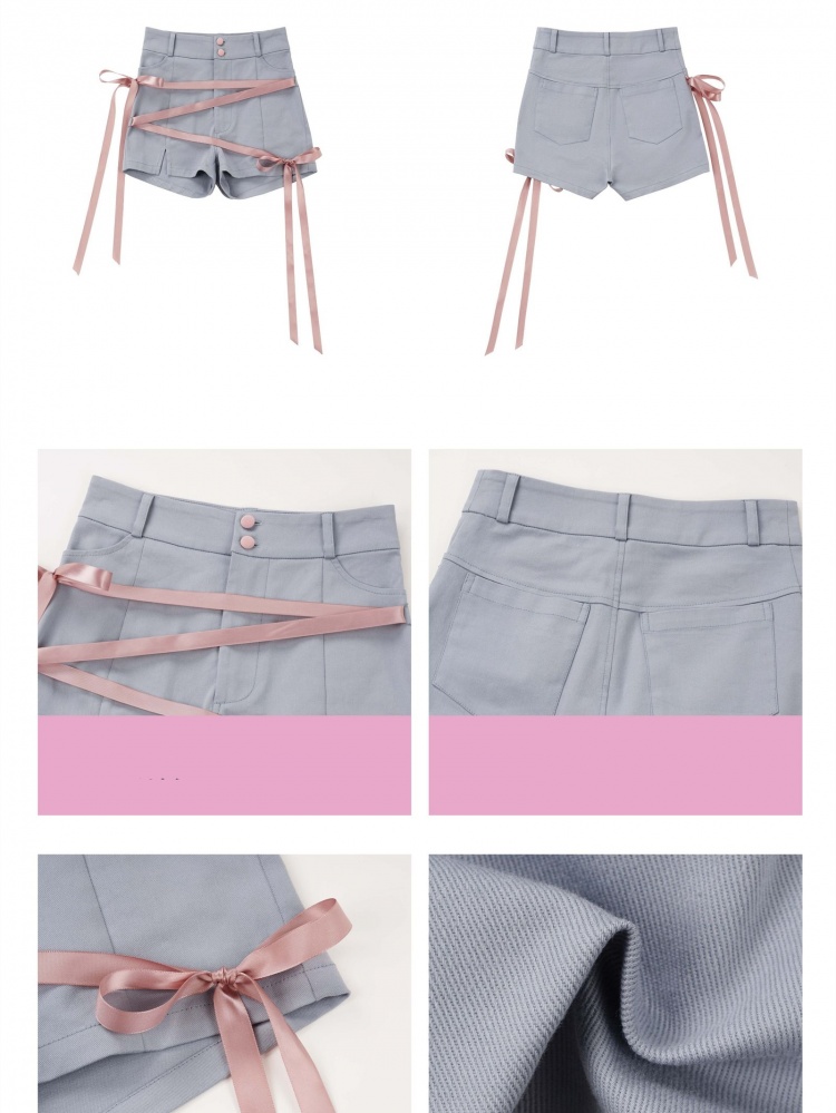 Straps Design Side Slit Blue and Pink Shorts