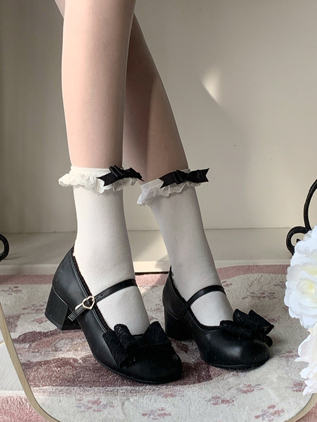 Lace Bow at Top Sweet Black Mary Janes