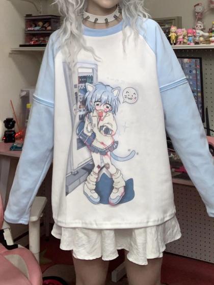 Steampunk Pastel Goth Yami Kawaii Anime Girl Creepy Menhera Tie-Dye Long  Sleeve Shirt