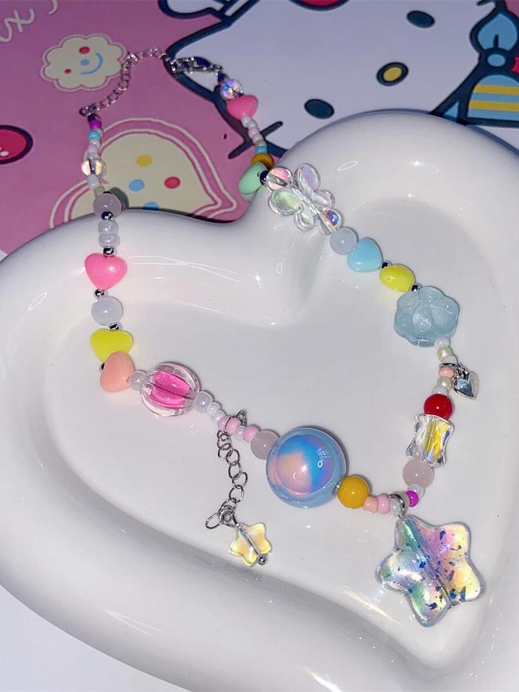 Y2K Candy Colored Stars Beaded Necklace