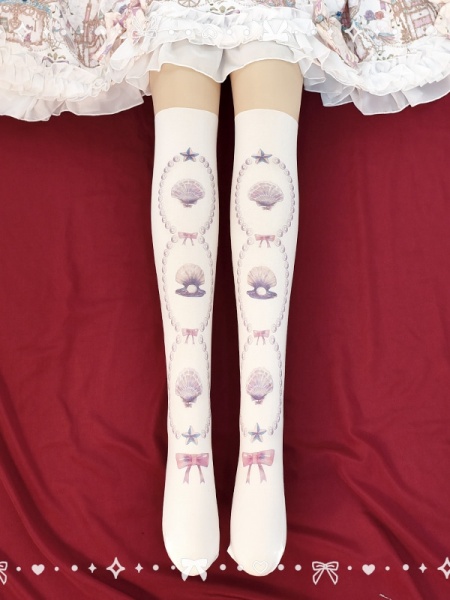 White Sea Shell Print Tights