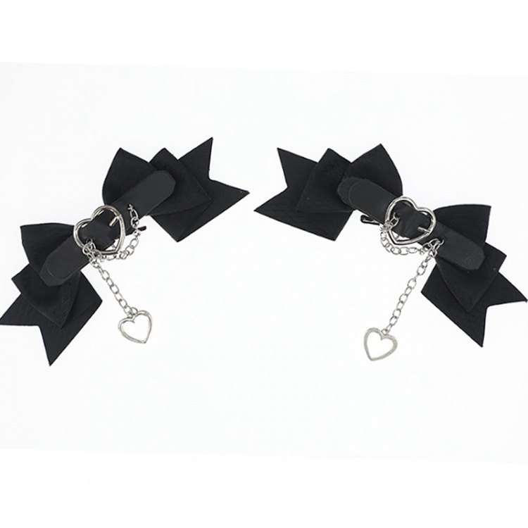 Black Bowknots Buckles Chain Design Hairclips Jirai Kei Hair Accessories