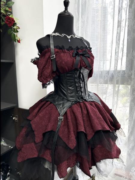 Gothic Spider Web Sequins Wine Red Vampire Boned Corset