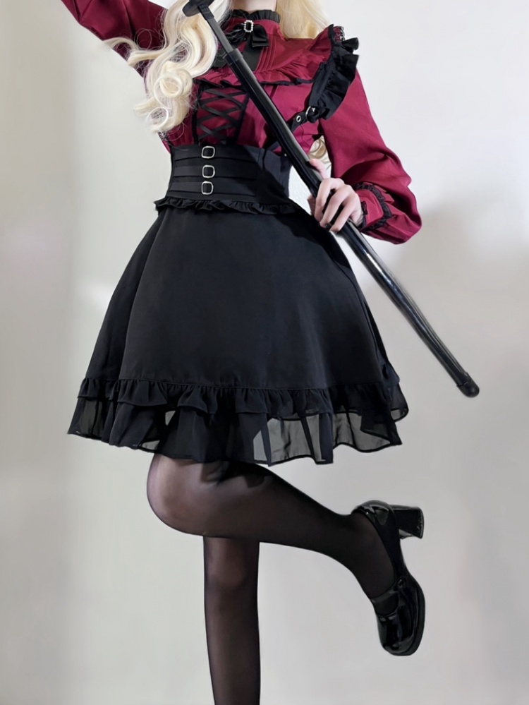Black Overalls High Waist Jirai Kei Dress