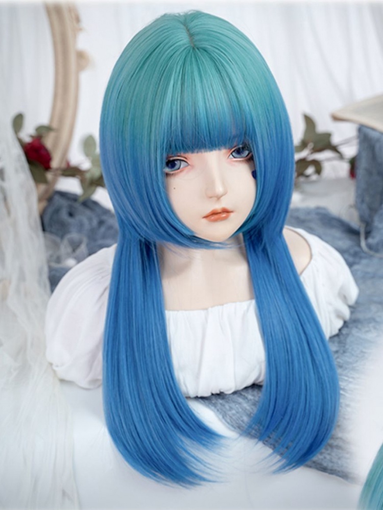 コスプレ ウイッグ wig 黒髪 ぱっつん 前髪 アニメカット - ウィッグ