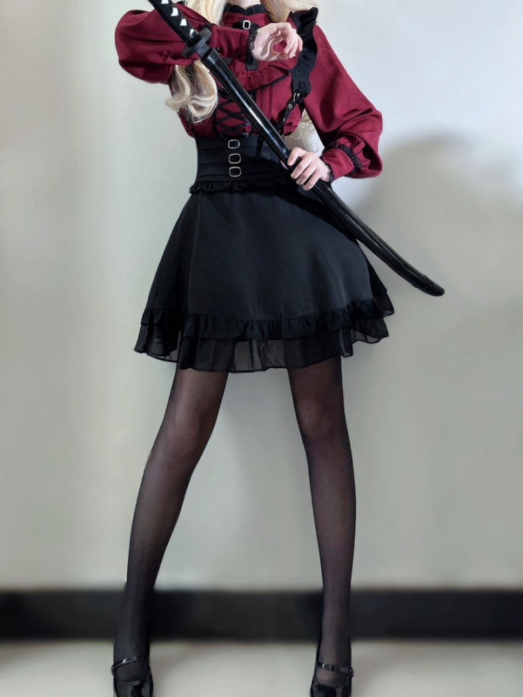Black Overalls High Waist Jirai Kei Dress