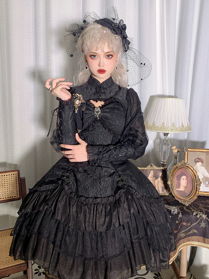 Angelica Flower Stand Collar Top / Tiered Flounce Hemline Lolita Dress ...