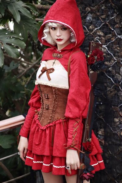 Little Red Ridding Hood Red & Brown Goth Jumper Skirt / Hunter
