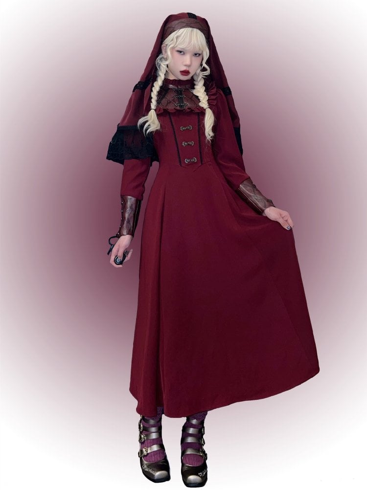 Snake Nun Stand Collar Long Sleeves Gothic Lolita Dress OP Set