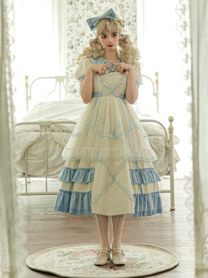 [$82.25]Glass Slipper Peter Pan Collar Short Sleeves Elegant Lolita Dress OP