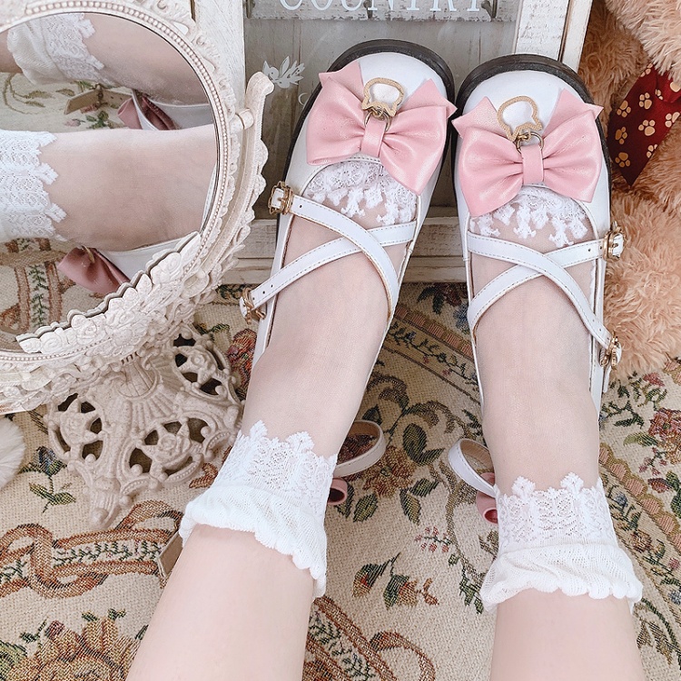 Baroque Lace Trimmed Lolita Crystal Socks