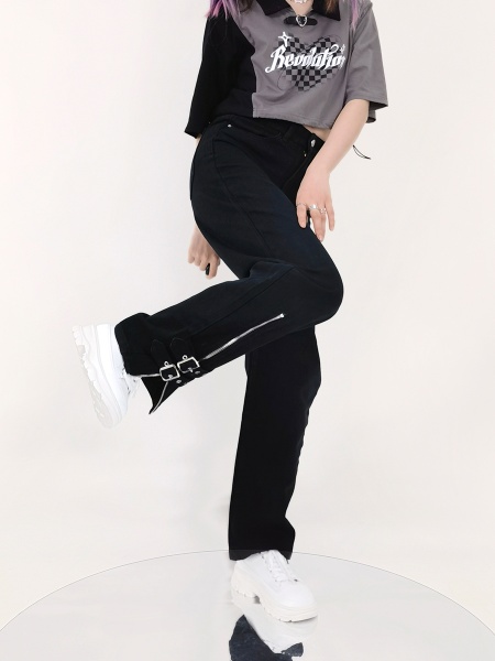 [$26.30]Cool Petite Size Black Straight Jeans
