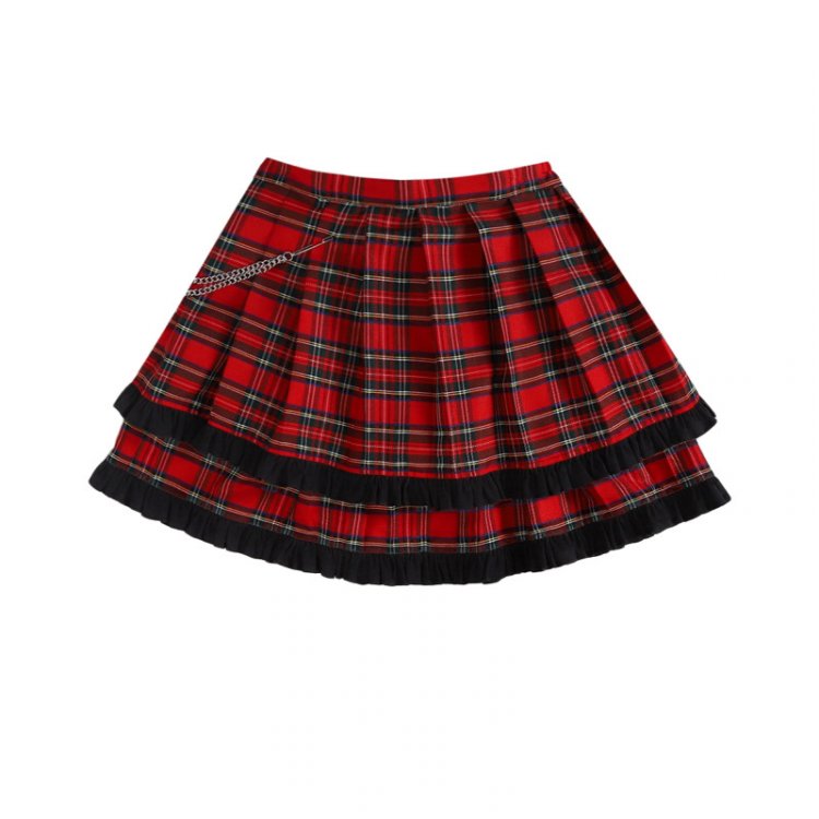 Red Plaid Double Layered Flounce Skirt