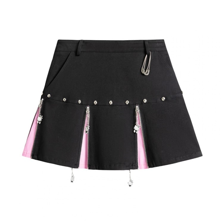 Y2K High Waist Zipper Decorative Short Skirt