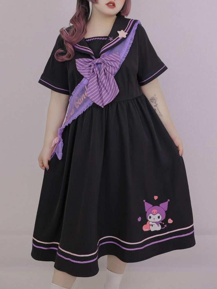 Plus Size Sanrio Authorized Sailor Collar Short Sleeves Dress