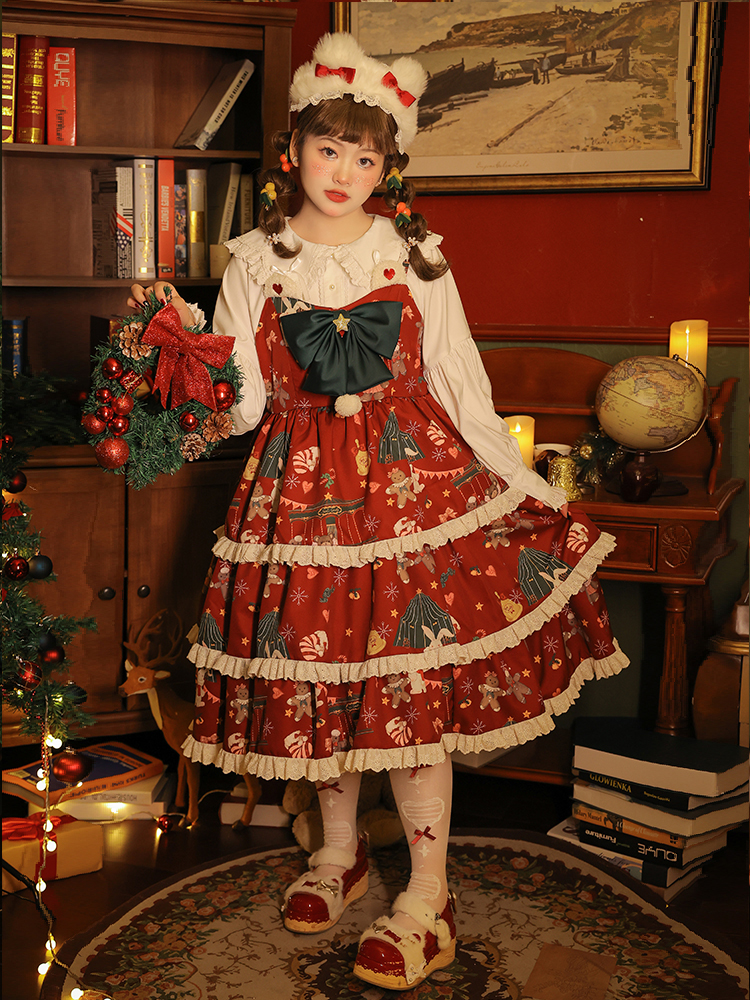 Plus Size Christmas Gift V-neckline Tiered Flounce Skirt Lolita Dress JSK