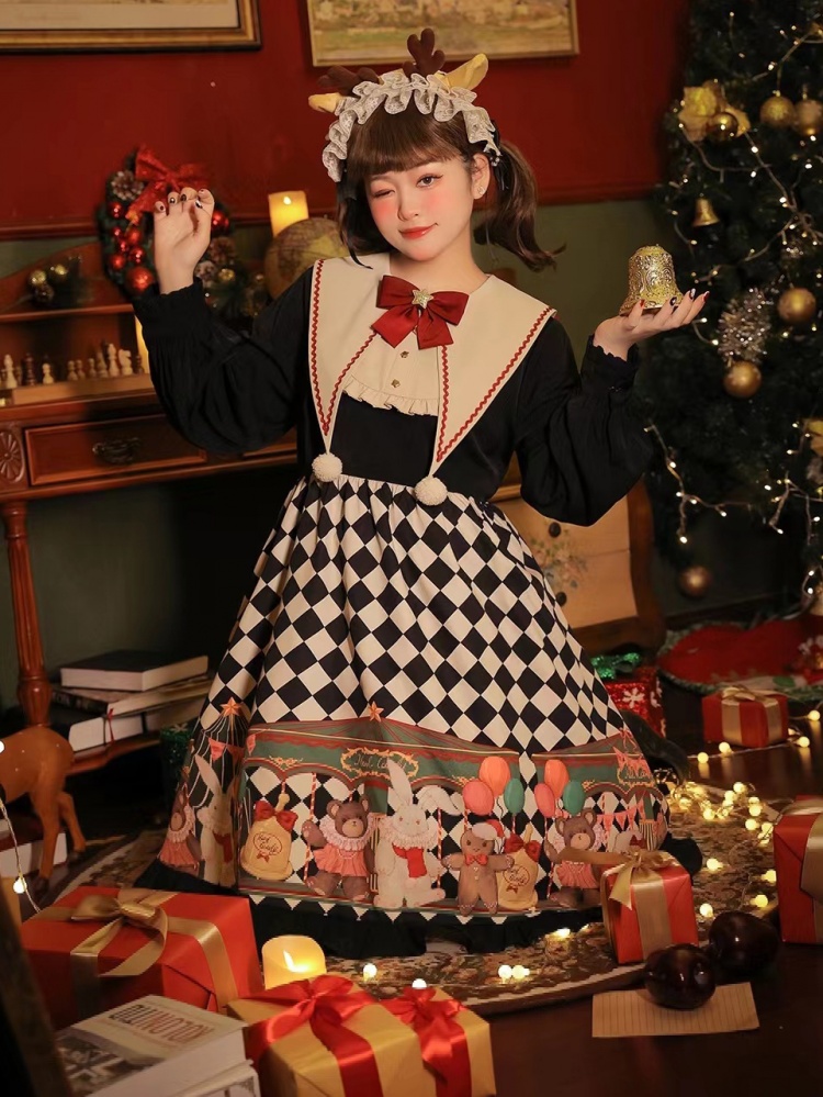 Plus Size Christmas Magic Night Pointed Collar Lolita Dress OP
