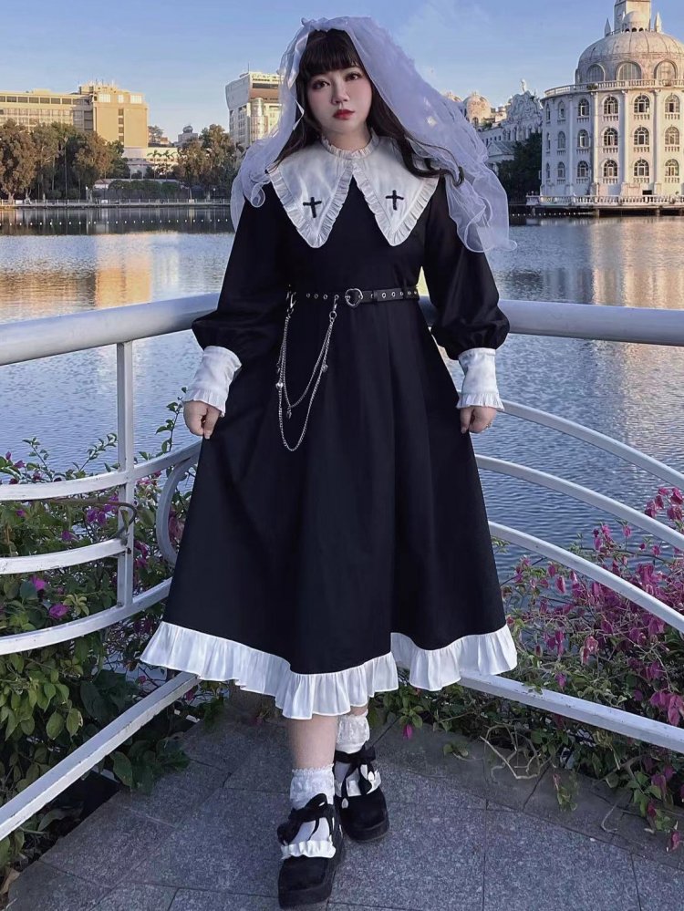Plus Size Notre Dame Convent Pointed Collar Lolita Dress OP