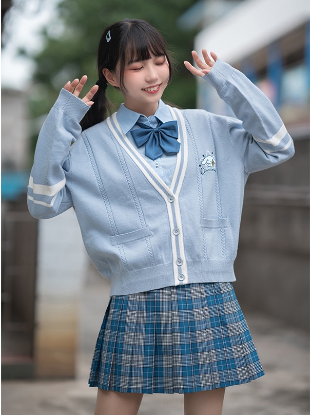 Kawaii Sanrio Y2k Knitted Women Cardigan Sweater Cute Cartoon Cinnamoroll  Kuromi My Melody Embroidery Japanese Jk Uniform Coat 