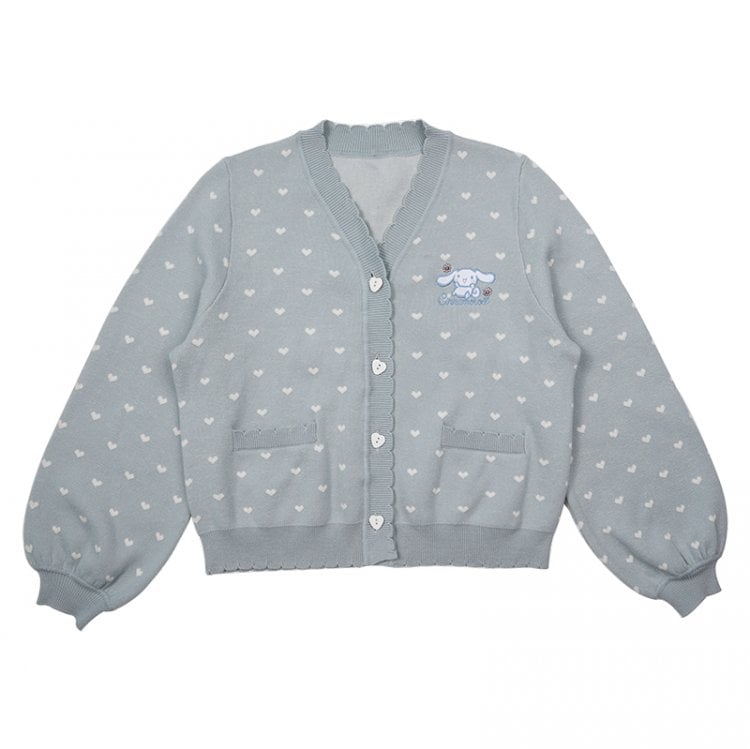 Sanrio Authorized Heart Shaped Buttons V-neckline Knitted Cardigan