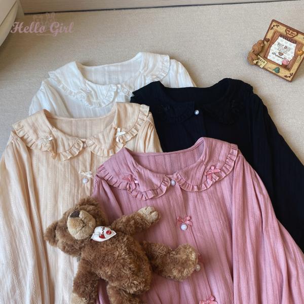 [$21.40]Almond Cookies 4 Colors Petal Collar Long Sleeves Lolita Shirt