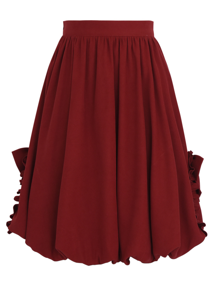 [$30.99]Peony Bowknots on Both Sides Red Bud Skirt