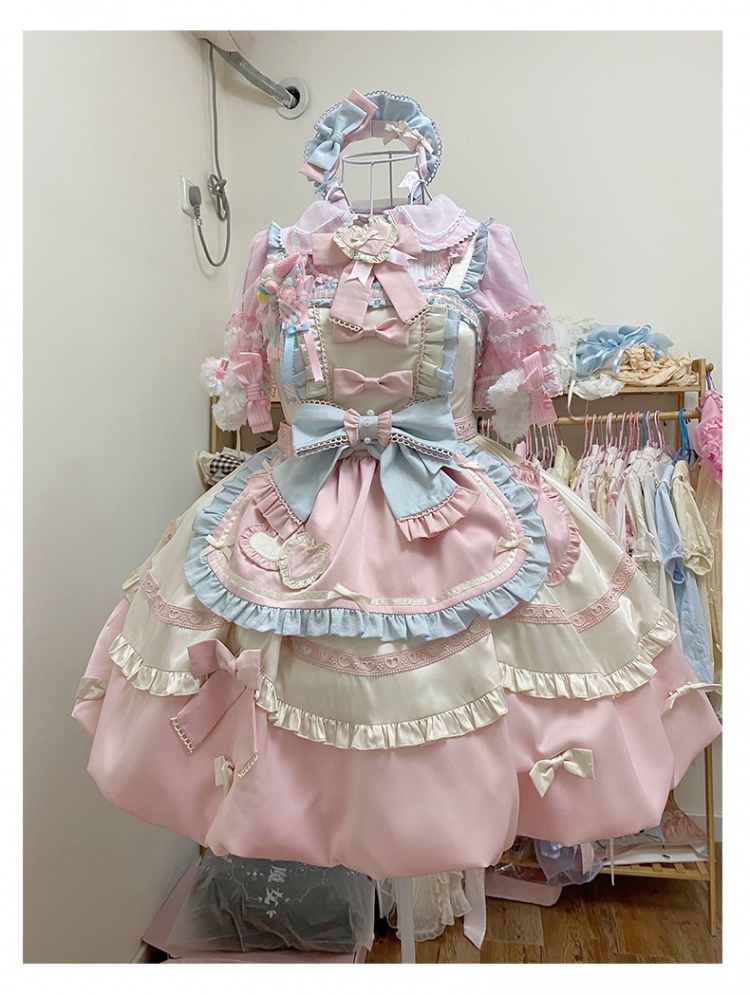 Soft Sweet Square Neckline Bud Skirt Maid Lolita Dress JSK Set