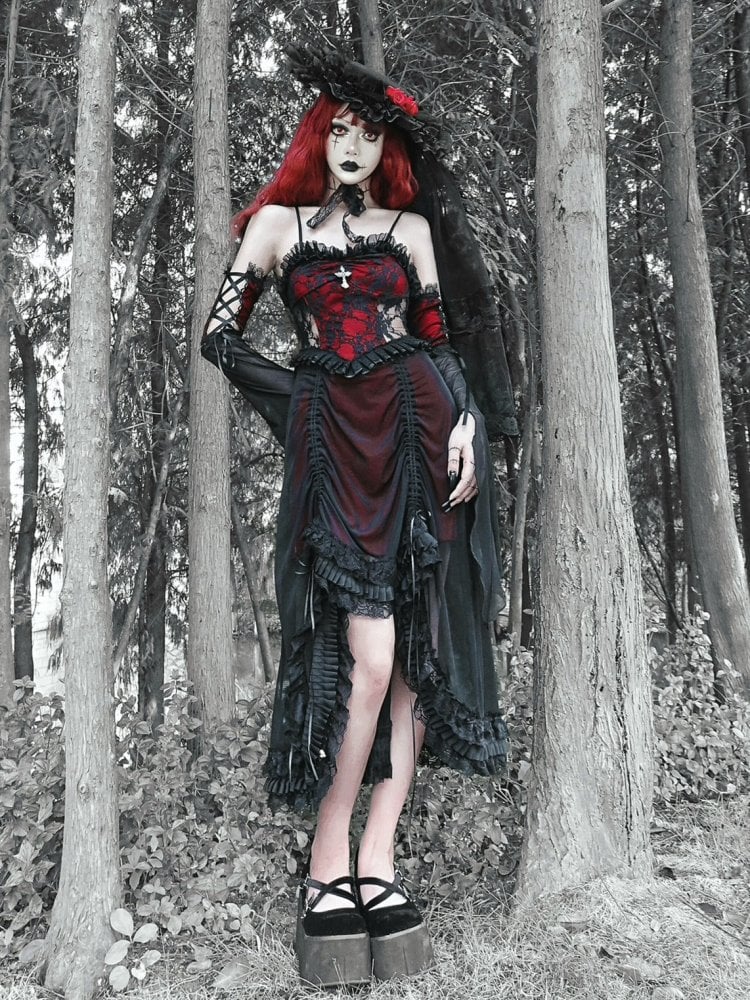 Night Interview with Vampires Gothic Drawstring Lace Cami Dress / Wristcuffs Set