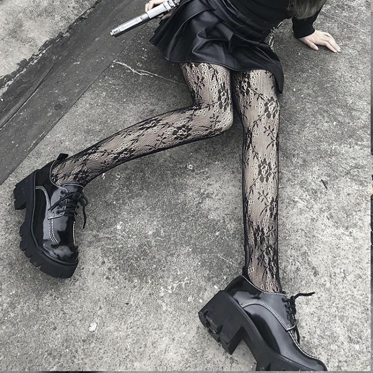 Gothic Lace Rose Fishnet Tights