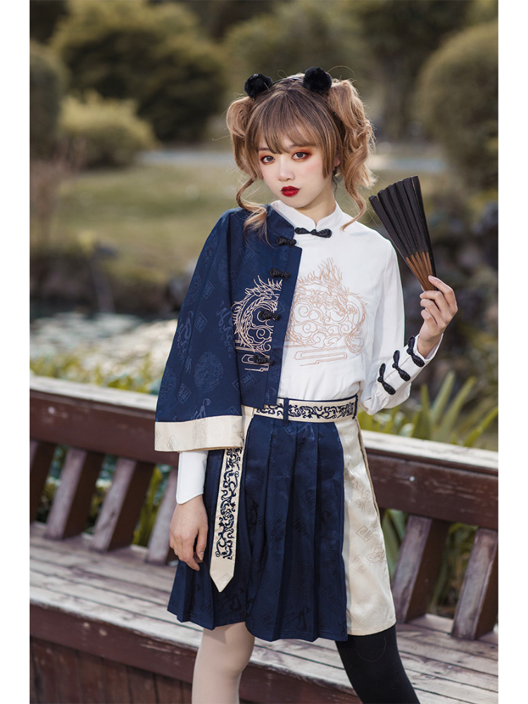 Eastern Dragon and Southern Rosefinch Qi Lolita Embroidery Top and Skirt