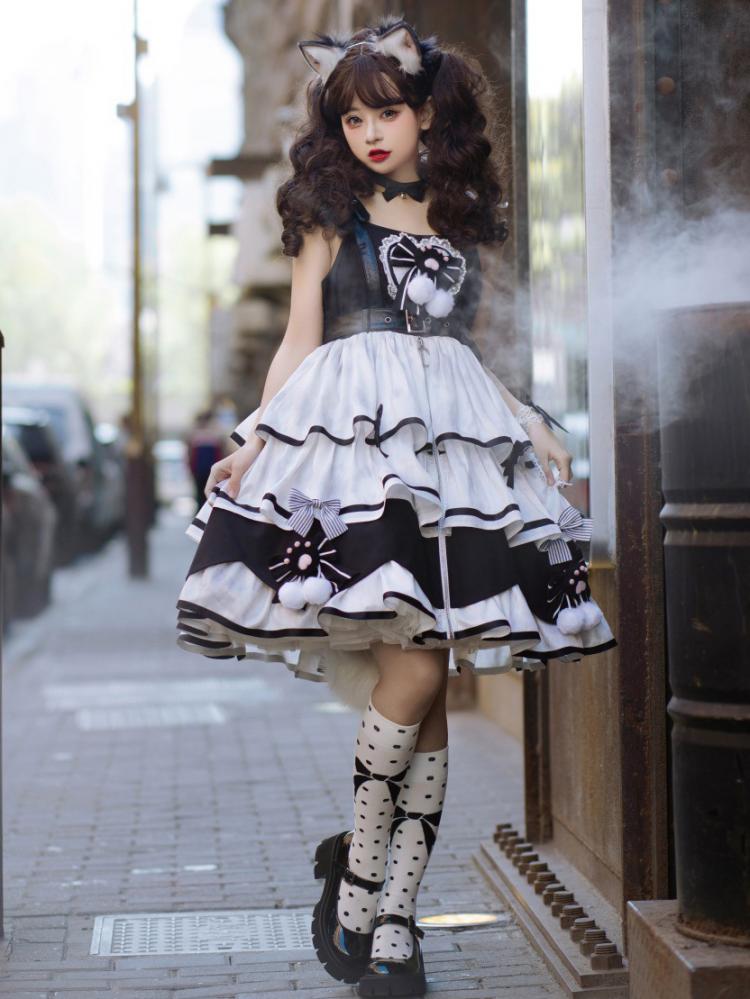Cat Paws Tiered Flounce Skirt Lolita Dress JSK Set