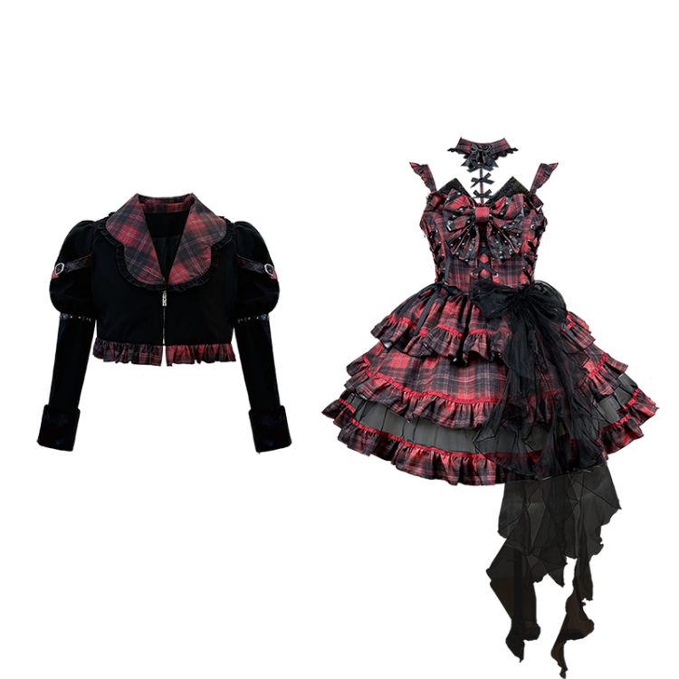 Rock Kitty Tiered Punk Lolita Dress JSK / Lapel Jacket