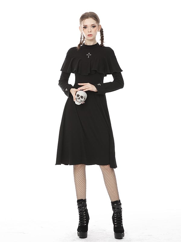 Gothic Stand Collar Long Sleeves Dress