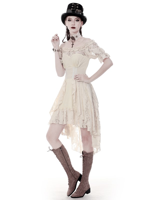 Steampunk Off-the-shoulder Neckline Short Sleeves Asymmetrical Dress