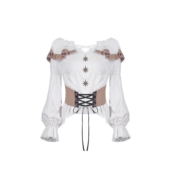 Steampunk Off-the-shoulder Neckline Long Sleeves Top with Girdle