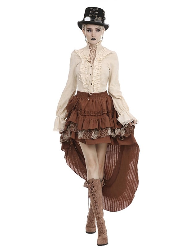 Steampunk Elastic Waist Asymmetrical Skirt