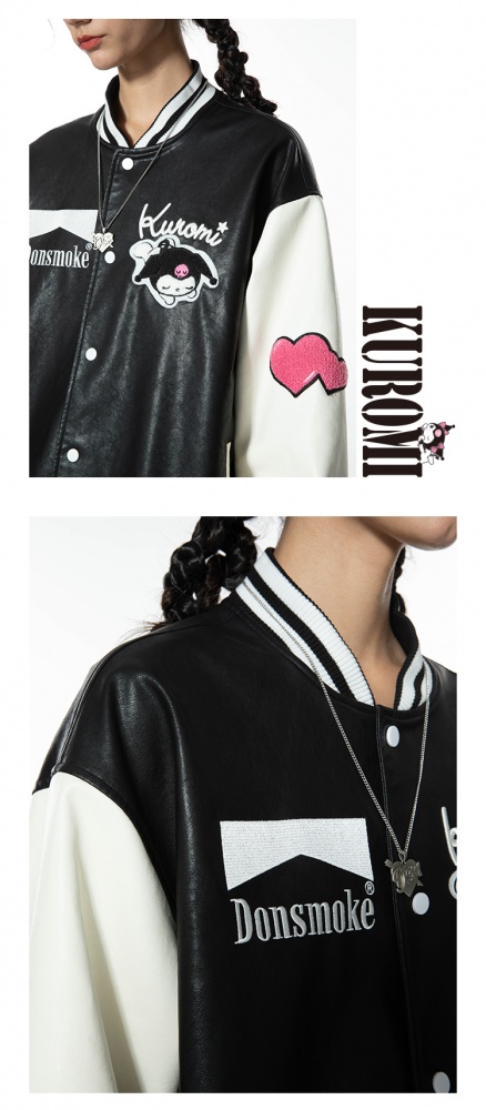 Sanrio Authorized Kuromi PU Black Varsity Jacket