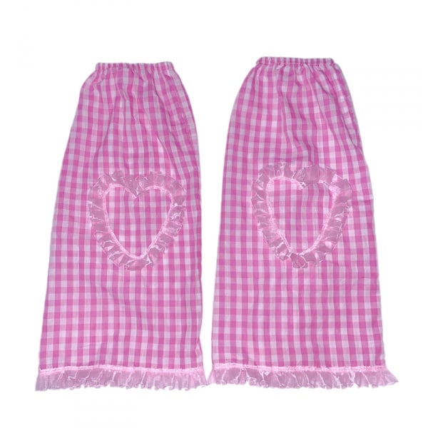 [$11.50]Y2K Pink Plaid Heart-shaped Ruffled Legwears