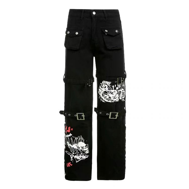 Y2K Metal Buckle Decorative Pants
