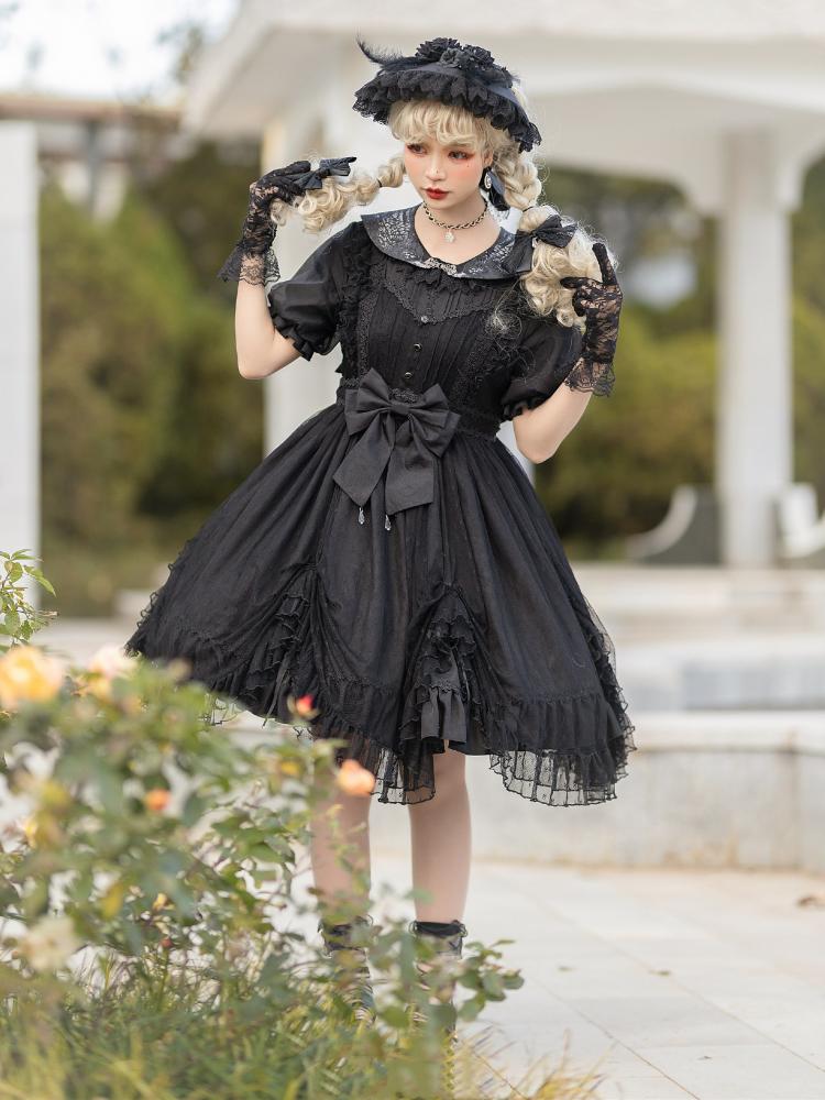 Maleficent Removable Collar Short Sleeves Gothic Lolita Dress OP Full Set