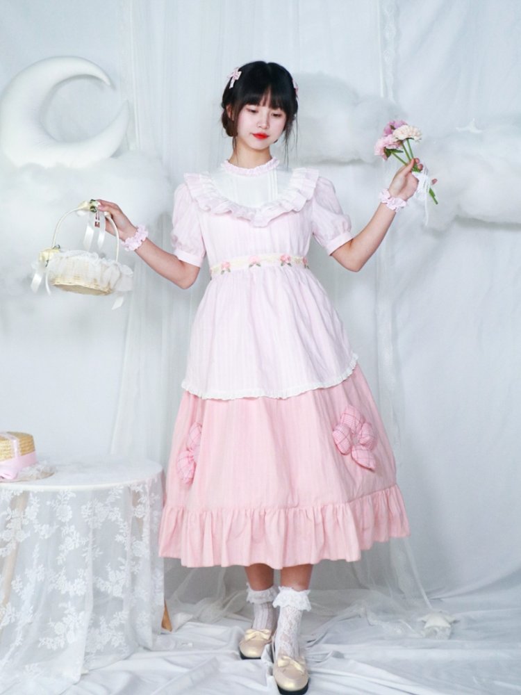 [$59.30]Round Neckline Short Puff Sleeves Sweet Lolita Dress OP