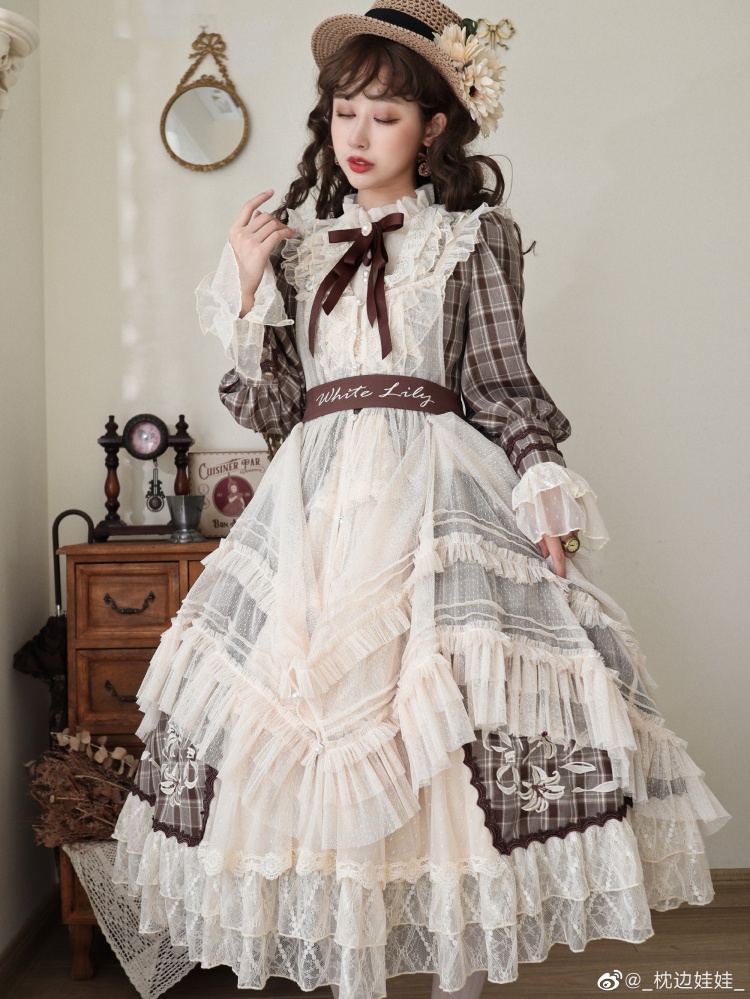 Classic Lily Stand Collar Long Sleeves Embroidered Elegant Lolita Dress OP