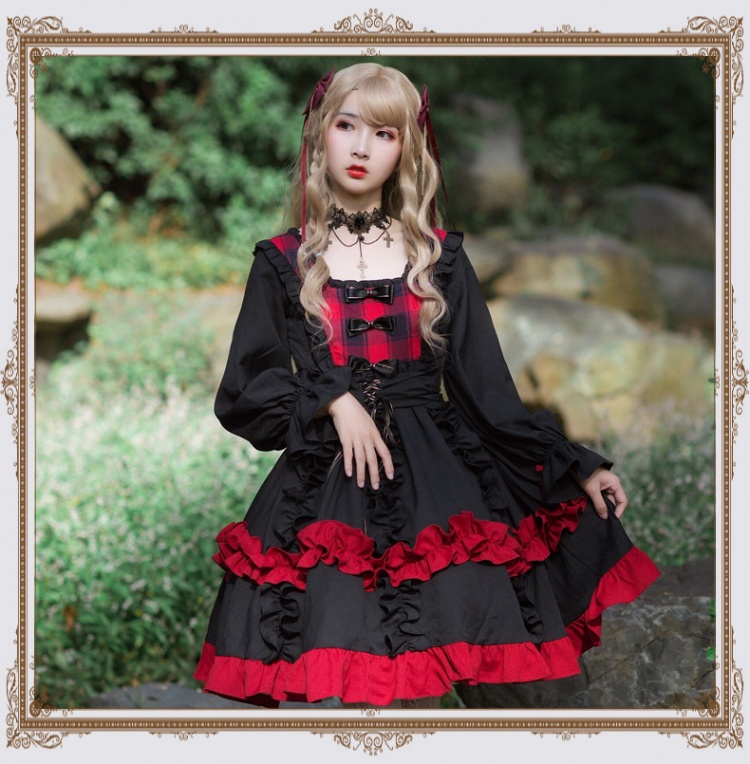 Rose Maiden Square Neckline Long Sleeves Elegant Lolita Dress OP Set