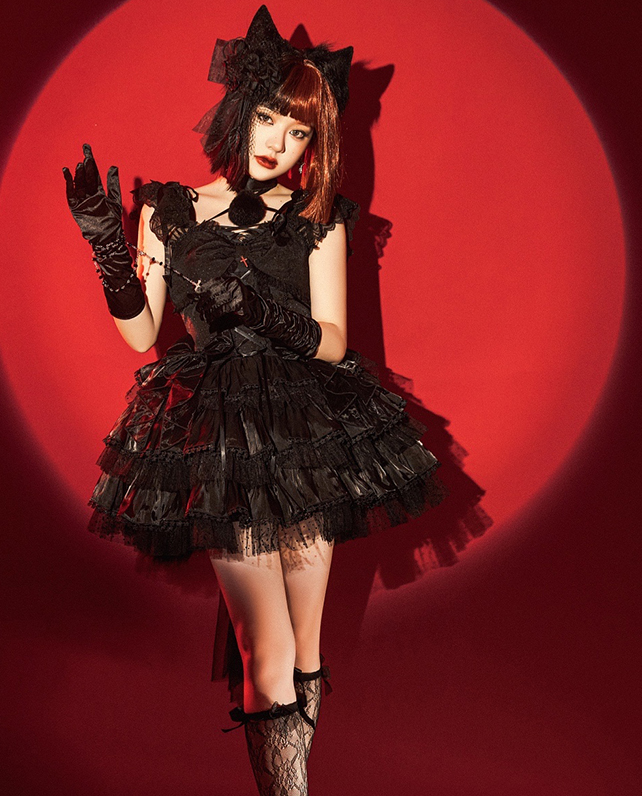 Miau Square Neckline Tiered Skirt Hime Lolita Dress JSK Set