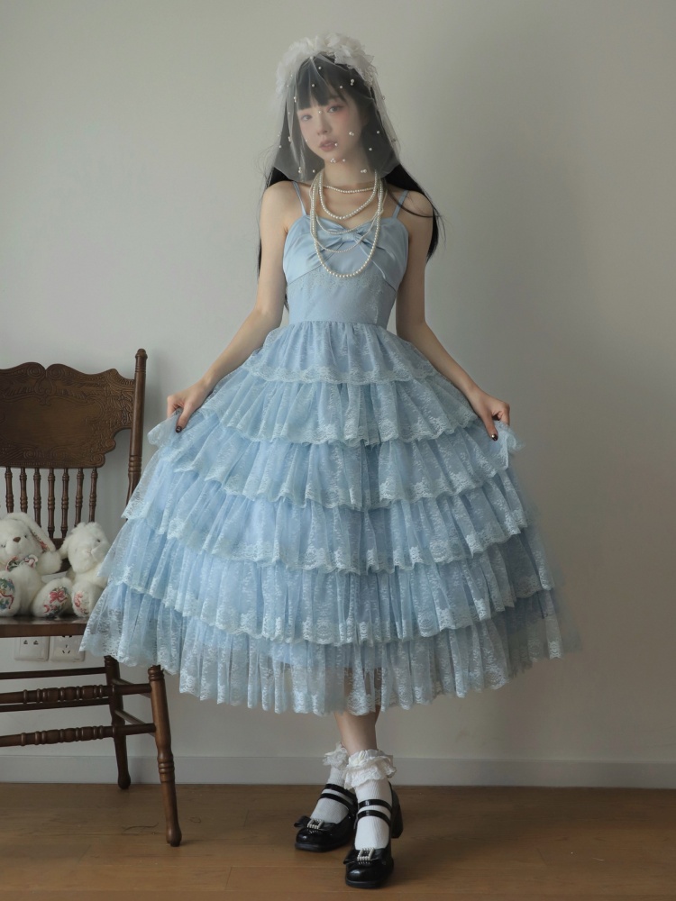 [$109.75]Sea Moon Jellyfish Sweetheart Neckline Tiered Skirt Vintage Jumper  Skirt