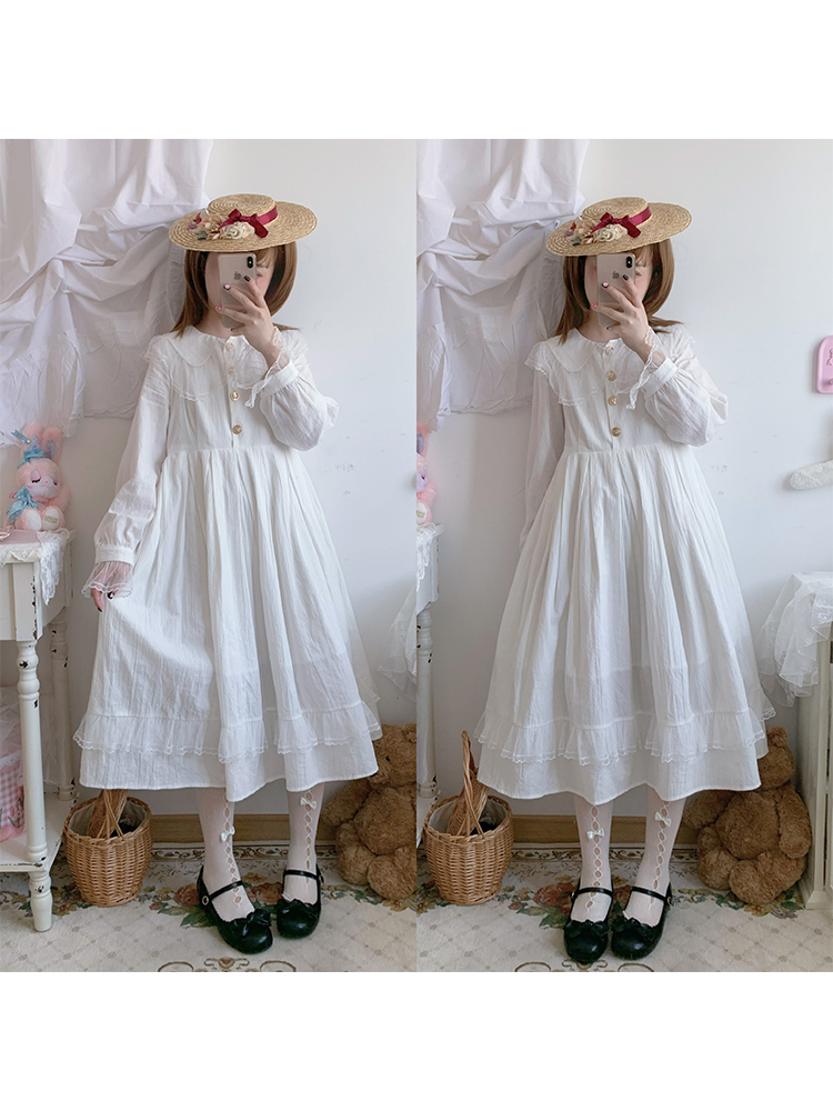 Hibiscus Peter Pan Collar Long Sleeves Sweet Lolita Dress OP